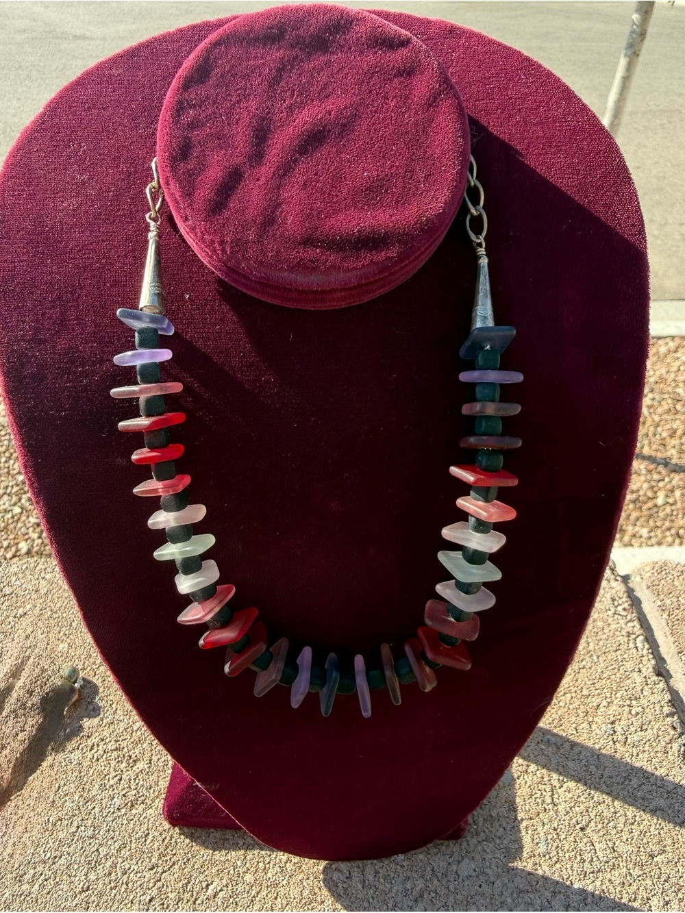 Sterling Silver Necklace with Hand‑Blown Glass Beads – 18” Artisan Piece